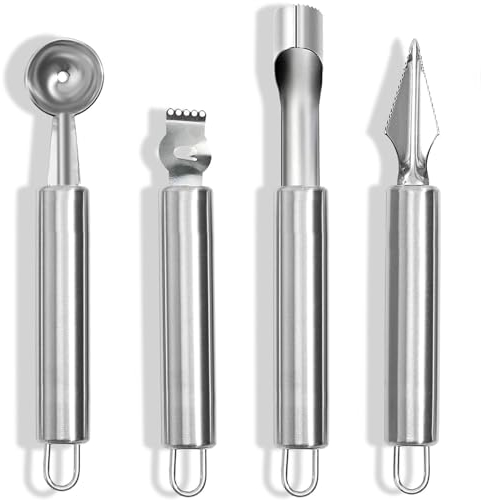 LPZMPZ 4 en 1 Descorazonador Herramienta Cuchara Vaciadora de Acero Inoxidable Manzanas Tallado Excavación Cocina Multifuncional para Ensaladas de Frutas Bolas de Melón Diy