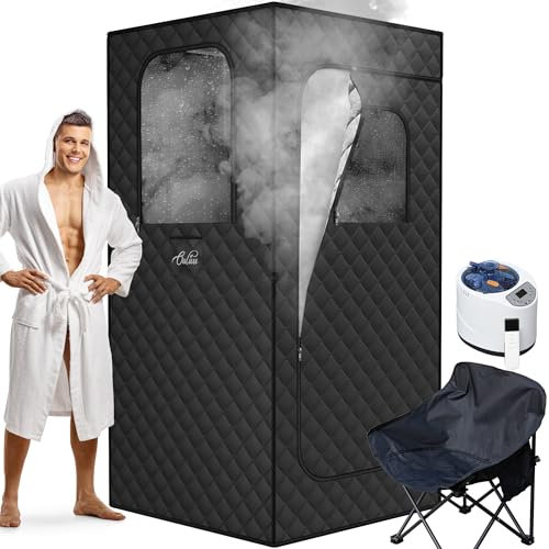 ouluu Grande scatola di sauna Protable, sauna a vapore Protable da 3 litri per la casa, sauna personale con grande sedia sauna, telecomando, massaggiatore per piedi, 3,2 'x 3,2' x 6,0', nero