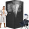 ouluu Grande scatola di sauna Protable, sauna a vapore Protable da 3 litri per la casa, sauna personale con grande sedia sauna, telecomando, massaggiatore per piedi, 3,2 'x 3,2' x 6,0', nero