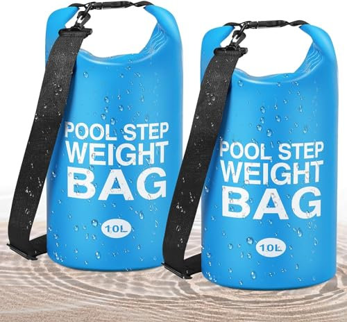Lot de 2 poids universels pour marches de piscine, en PVC 500D, étanches, sacs de sable, poids pliables de 10 L pour marches avec nylon robuste et poignée