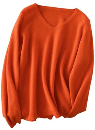 DBFBDTU Pull tricoté en cachemire à col en V pour femmes, vêtements chauds, pulls pour femmes, Orange, XXL