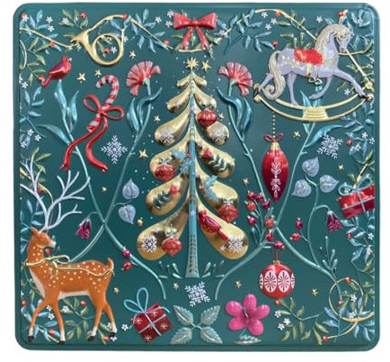 your castle - Caja rectangular decorativa navideña para galletas, bombones y chocolates (1,9 L, 23 x 21,5 x 6 cm), color verde