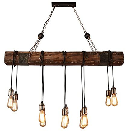 LUOYAOB Modern Pendelleuchte 10-Lichter Holz Retro Rustikale Kronleuchter Bauernhaus Distressed Holz Pendelleuchte Industrielle Hängelampe Linie angepasst for Esstisch Vintage Küche Bar Insel Billard