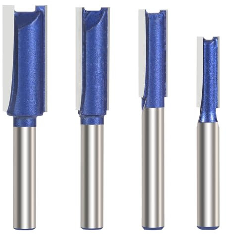 Vearter Juego de brocas rectas de doble flauta con vástago de 1/4 pulgadas, 4 piezas, herramienta de fresado de carpintería para ranura, dado, hueco: 1/4 pulgadas, 5/16 pulgadas, 3/8 pulgadas, 1/2