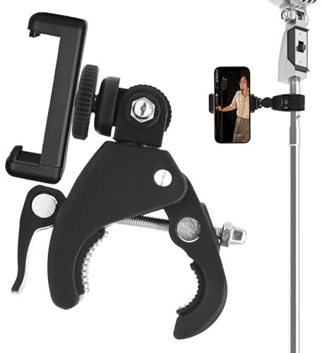 Alovez Mic Stand Phone Holder, Microphone Arm Mount Clamp Holder, Adjustable Phone Mount with 360°Rotation Phone Holder for Live Streaming, Shooting Videos, Traveling, Cycling