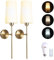 Battery Operated Wall Sconces Set of 2, Rechargeable Wall Lights with 3 Color Temperature Dimmable and 4 Brightness, No Wire Wall Lamp with Remote and led Light Bulb for Bedroom Living Room (GOLD)