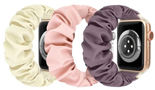 Ecogbd Elastische Scrunchie Ersatzarmband Kompatibel mit Apple Watch Armband 38mm 40mm 41mm 42mm 44mm 45mm 46mm 49mm, Weiche Gewebe Nylonbänder für iWatch Serie 10 9 8 7 6 5 4 3 SE, Frauen