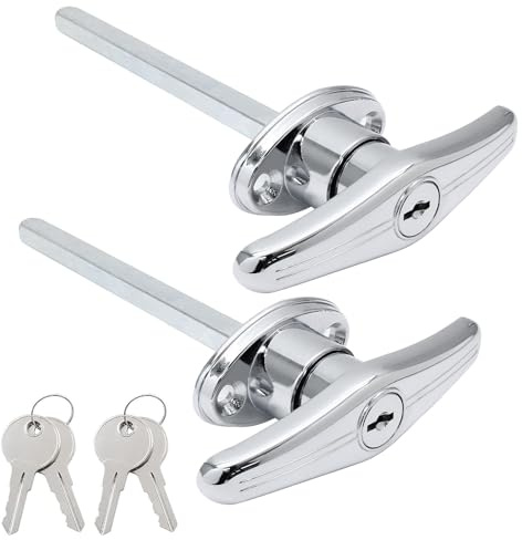 Qjaiune 2 Pack Truck Cap Locking T-Handles Silver Camper Topper Lock, Keyed Alike Camper Shell Locks and Keys T-Handle Canopy Replacement Lock, T Handle Garage Lock Blind Mount Locking T-Handle