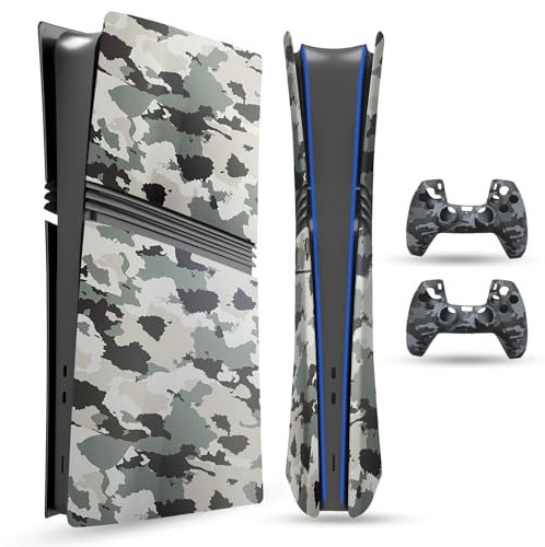 PEYANZ Faceplate for PS5 Pro (Digital Edition), Cover Plate, ABS Shell, Matt Skin, with Extra 2 Controller Silicone Covers (Camo)
