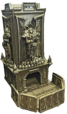 Torre de dados con bandeja, impresión 3D, estatua de castillo de ángel, cubo DND, torre rodante para dragones y mazmorras D&D mesa RPG juegos de rol de oro oscuro