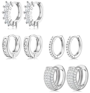 Chriscoco 4Paar Creolen Silber für Damen: Hypoallergen Ohrringe, Creolen, Klein, Leichte Goldene Ohrringe, Damen, Mädchen