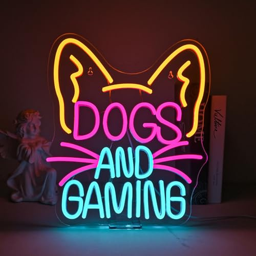 VYXIN Letrero de neón de juego de perro, placa LED de perro, decoración de habitación de juegos para perros, regalos para hombres, regalo para cumpleaños de mujeres, luces de neón para decoración de
