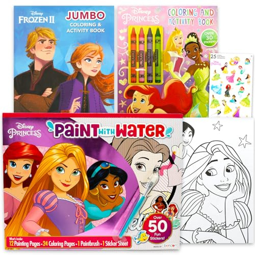 Disney Juego de libros de colores y pintura de princesas para niños, paquete de páginas para colorear de princesas, libro de actividades congeladas y más | Páginas para colorear Disney para niñas y