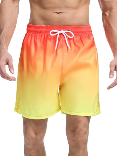SERENYOU Badehose Herren Meshfutter Farbverlauf Badeshorts Schnell trocknend Boardshorts mit Verstellbarem Tunnelzug Orange L
