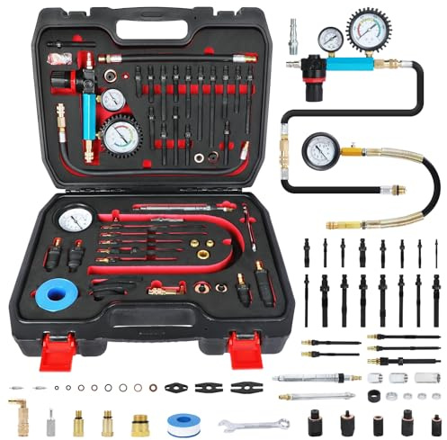 46PCS Compression Tester Kit for Petrol & Diesel Engines | Automotive Compression and Dual Gauge Cylinder Leak Down Tester Kit for HDi, TDCi, Pumpe Duse Engine