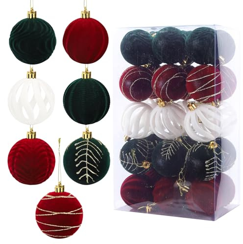 Samt-Weihnachtskugeln – 30 Stück, 6 cm, Baumschmuck, beflocktes Kugel-Set für Urlaub, Hochzeit, Geburtstagsfeier (gemischt)