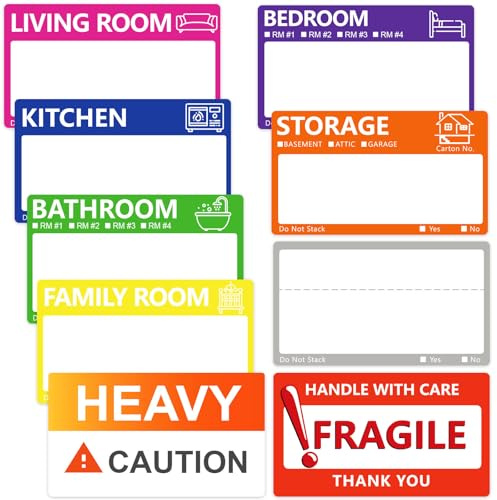 400 PCS Home Moving Labels for Boxes, 3.5 x 2 Inch Large Moving Stickers with Writable Notes Areas, Fragile Stickers, Heavy and Blank Colored Packing Boxes Labels for Moving House