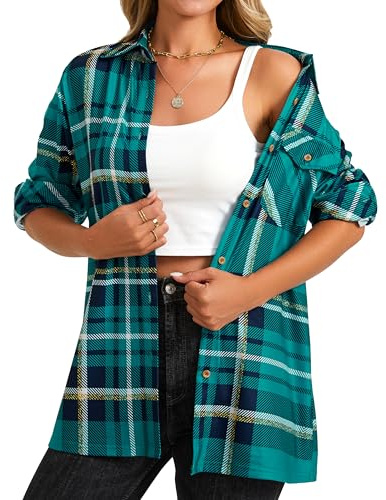 Enmain Chemise à Carreaux Femme Décontractée Manches Longues Classique Blouses Boutonnées