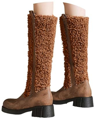 Generisch Damen Stiefel, Reißverschluss, Plateau, mittelhohe Wadenhöhe Stiefeletten Damen Schnürstiefel Stiefeletten mit Reißverschluss Herbst Winter Boots Wadenhohe Stiefel (35)