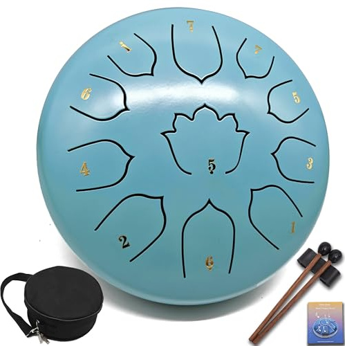 Steel Tongue Drum 8,5 Zoll 11 Noten - Regentrommel für Draußen & Garten, mit Schlägel, Softtasche & Notenbuch - für Meditation, Entspannung, Musiklernen & Musikgeschenk - VESYMAN