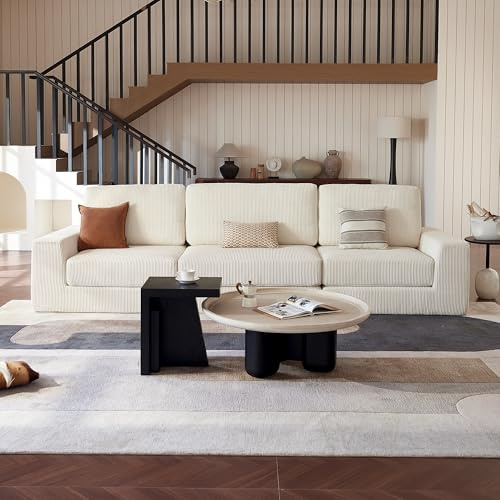 Vorthio 306cm Modulares Boneless Couch mit schlaffunktion, Modernes L-förmiges Ecksofa Mit Tiefer Sitzfläche Für Wohnzimmerwohnungen, Cord Bodensofa(Beige), Kein Zusammenbau Erforderlich