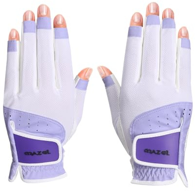 MAZEL Guanti da golf da donna con dita aperte, mano sinistra e destra, con palmo antiscivolo, in poliuretano di alta qualità e tessuto a rete traspirante, guanti senza dita da donna, taglia S, M, L