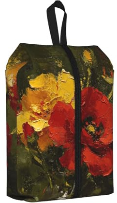 Oil Paint Flower Shoe Bag for Travel-Waterproof Shoe Organiser for Suitcase, 3 in 1 Storage Pouch for Gym Trainers