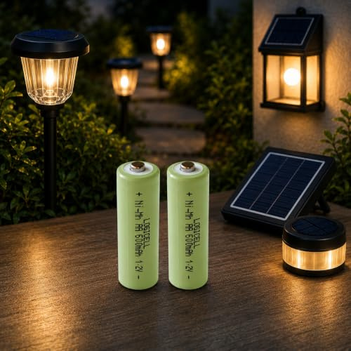 2 stück LogiCell NI-MH-Akku Mignon AA 600mAh, 1,2V Solar Mignon Batterie für Solarprodukte, Solarlampen, Solarleuchten LED Gartenleuchte Dekoleuchten, Lichterketten, Wiederaufladbar
