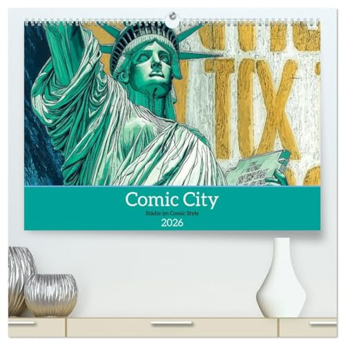 Comic City (hochwertiger Premium Wandkalender 2026 DIN A2 quer), Kunstdruck in Hochglanz: Internationale Städte im Comic Style (CALVENDO Kunst)