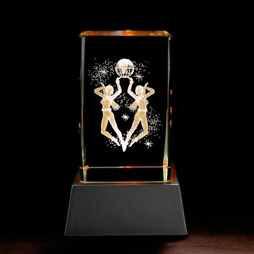 Kaltner Präsente Stimmungslicht - Das perfekte Geschenk: LED Kerze/Kristall Glasblock / 3D-Laser-Gravur Horoskop Sternzeichen Zwilling Astrologie