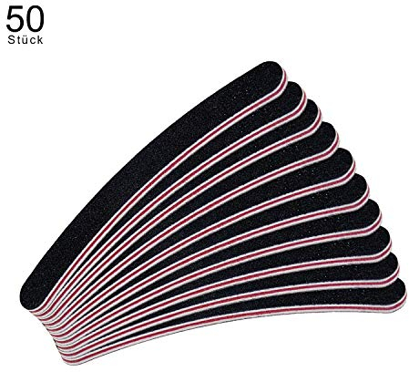 Professionale Unghie curvo nero 50er Set Double Face – banane – Grana 100/180 carta vetrata – Extra largo – Lime per unghie monouso per gelnaegel – Natura unghie – Smalto Gel – Design