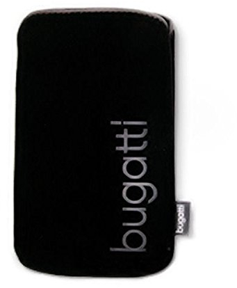 Original Bugatti Handy Tasche Etui - Slim Case Soft Touch - Size M - Schwarz für kompatible Samsung Mobiltelefone