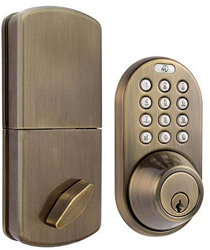 MiLocks DF-02AQ Electronic Keyless Entry Touchpad Deadbolt Door Lock, Antique Brass