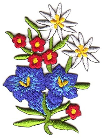 Aufnäher Bügelbild Aufbügler Iron on Patches Applikation Trachten Edelweiss + Enzian 5 x 7cm vor30-3