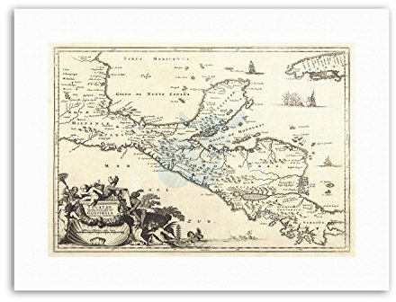 Wee Blue Coo MAP ANTIQUE CENTRAL AMERICA MONTANUS YUCATAN.PNG Poster Canvas art Prints