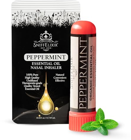 Peppermint Oil Aromatherapy Nasal Stick Vapor Inhaler for Migraine Relief - Nausea & Motion Sickness, USA Made with Organic Essential Oils, Tension Headache