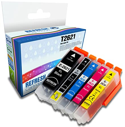 Refresh Cartridges Full set of 5 Remanufactured Ink Cartridge Replacements for Epson T2621 / 26XL (Multi-Colour)
