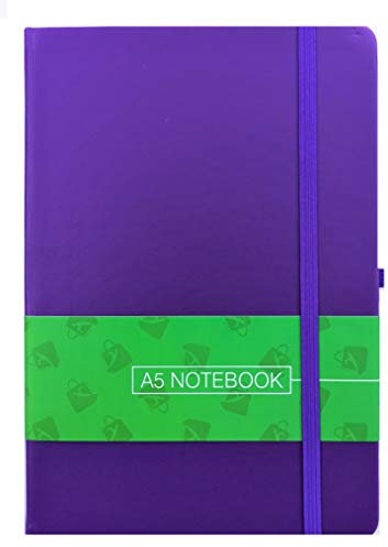 A5 Hardback Notebook Lined Notepad Note Book Notes Journal Diary with Pen Holder for Office Home School Use (Purple)