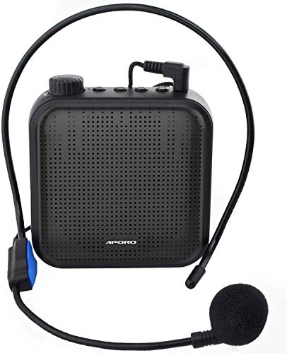 QINGTIAN Amplificador de Voz,Sistema de PA Recargable de 12 vatios (1200 mAh) con micrófono con Cable para Maestros,guía turístico y más (Negro/Rojo)