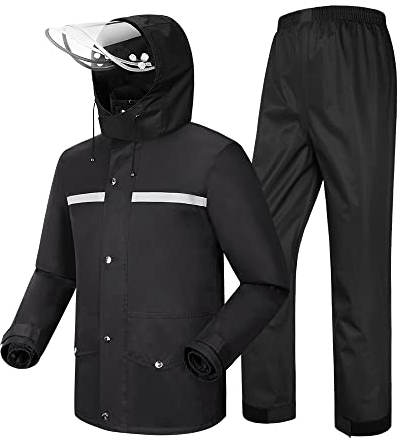 Coutyuyi Herren & Damen Regenanzug Reflektierender 100% Wasserdichter Anzug Outdoor Regenmantel Winddicht Regenjacke (L, Schwarz)