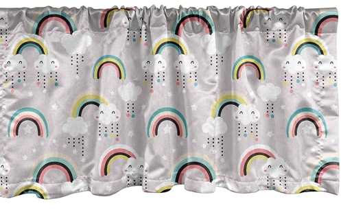 ABAKUHAUS Regenbogen Fenster Volant, Surreal Wolken Regenbogen-Stern, Vorhang Volant für Küche Schlafzimmer Dekor mit Stangentasche, 137 cm X 45 cm, Mehrfarbig