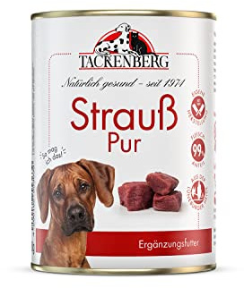 TACKENBERG 24 x 400 g (9,6 kg) Strauß Pur Nassfutter Dose für Hunde - Hundefutter in Premiumqualität - natürlich getreidefrei