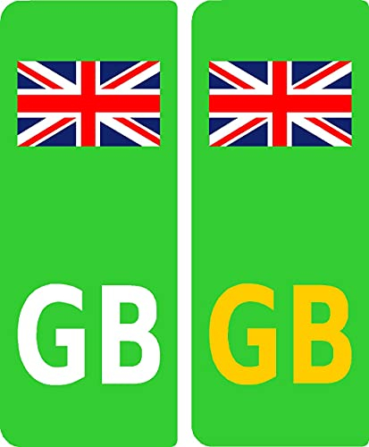 2 x GB Green Electric/EV/Hybrid Union Jack Flag Car Number Plate Vinyl Stickers United Kingdom by Ellis Graphix