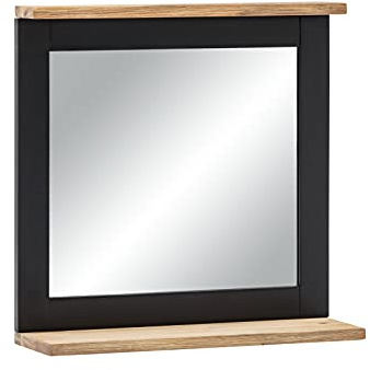 Woodkings® Bad Spiegel Jolo 50x50 Holz schwarz/Natur Rahmen mit Ablage Badspiegel Wandspiegel Badmöbel Badezimmermöbel Schminkspiegel