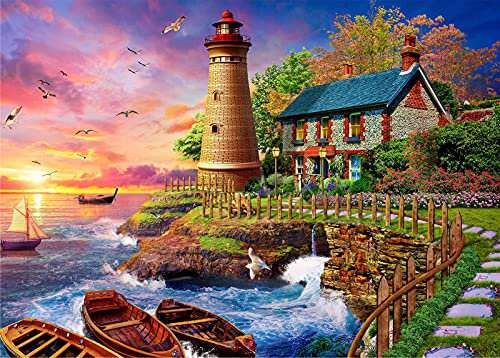 1000 Piece Jigsaw Puzzles Age 14+ for Adults | Coast Lighthouse | Landscape Jigsaw Puzzles for Adults 1000