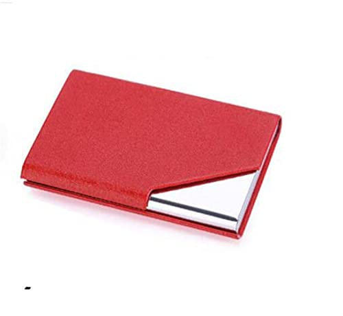 Tingting1992 Visitenkartenetui aus Metall, Aluminium, PU-Leder, Brieftaschen-Stil, Visitenkartenetui für Damen und Herren, modisches Visitenkartenetui (Farbe: Rot)