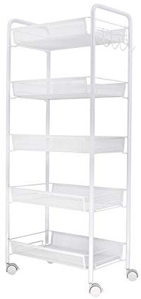 VR7 5 Tier Rolling Utility Storage Trolley Cart on Wheels Craft Toy Bedroom Kitchen Storage & Organisation Hostess Nappy Metal Trolley Laundry Bathroom Storage Unit Rack Organizer Shelve Easy Assemble