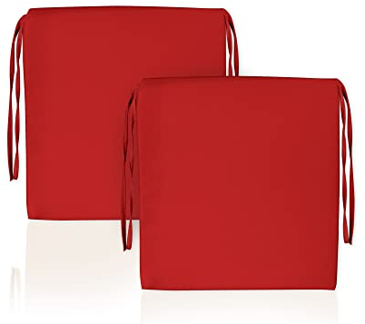 Home-Vision Stuhlkissen Sitzkissen für Gartenstuhl, Küche oder Esszimmerstuhl Sitzpolster Uni Farben mit 4 Kordelbändern für sicheren Halt Kollektion Kier (K Rot, 40x40x4cm, 2 Stück)