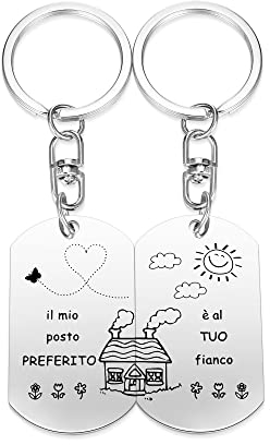 Zysta Portachiavi Casa per Coppia Targhetta Stampare Casetta Abbinate Portachiavi Casa Nuova Puzzle Diviso per Lui e Lei Fidanzati Incisione al tuo Fianco Regalo Coppia per Inaugurazione Anniversario