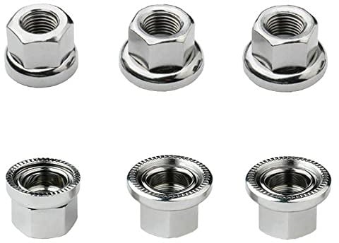 Saipor 6pcs Bike Wheel Hub Nut Bike Flanged Axle Nut 3 Sizes M8/3/8/M10 for Front and Rear Bike Wheel Mountain Bike and Kids Bike